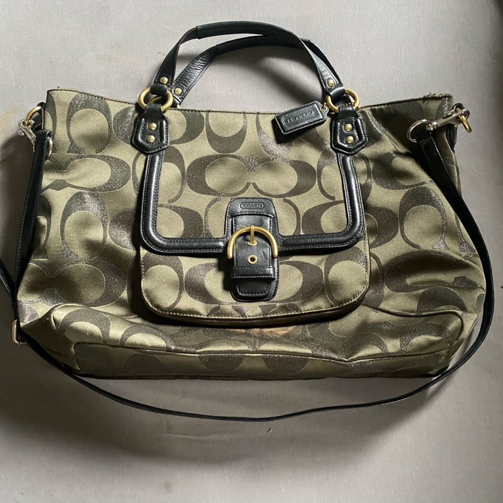 Coach Black and Gold Shoulder Bag with Signature Style